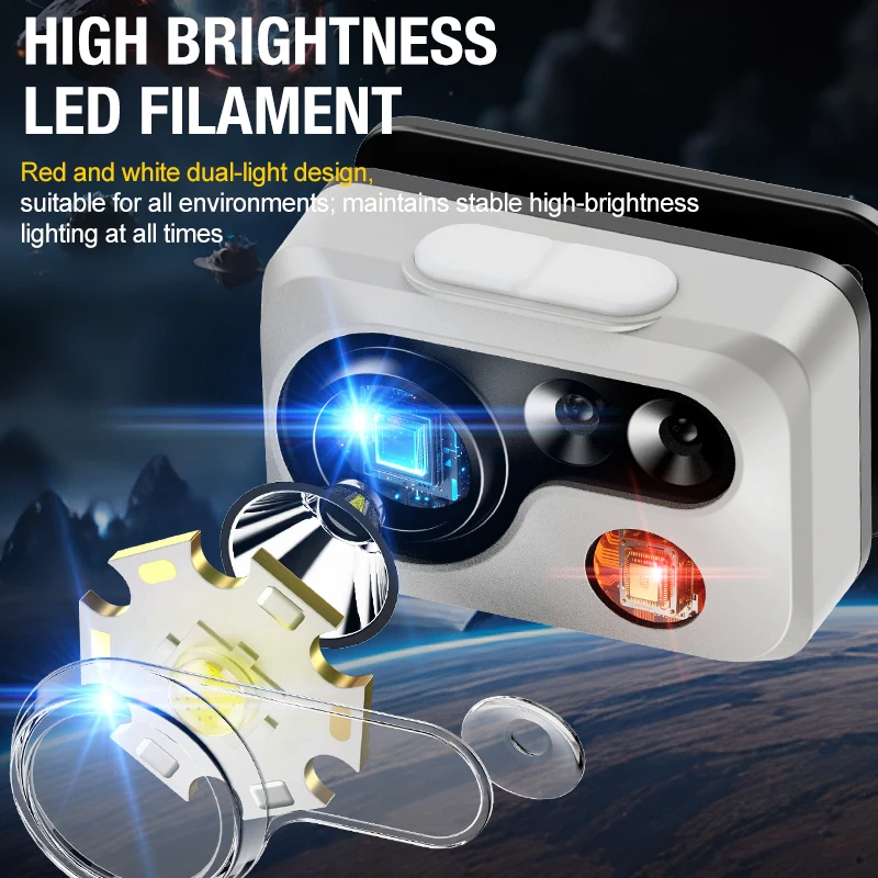 Strong bald head light, night fishing special charging mini induction light, super bright long-range shooting, long battery life
