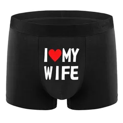 2024 New Style Men Underwear Black Color Men Boxer Fashion Personalized Printing I Love My Wife Soft Breathable Men Underpant