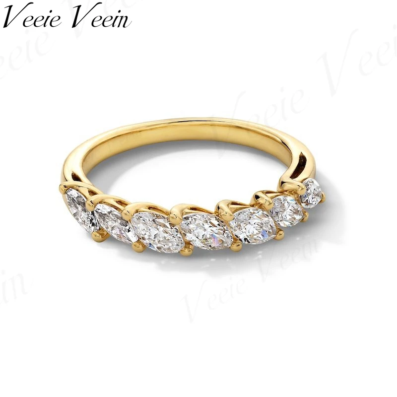 Veeie Veein Jewelry 18K Gold Plated Solid S925 Silver Ring Marquise Olive Irregular Moissanite Eternity Band for Women