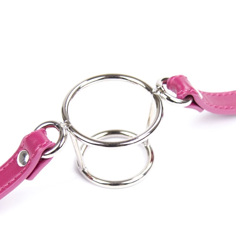 Double O Ring Open Mouth Gag Adult Sex Toy Deep Throat Oral Sex Adjustable Strap Metal Ring Gag Restraint Training Role Play 18+ view 4