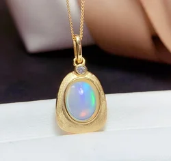 Women Pendant  Golden Color Necklace Natural Opal Necklace Real 925 Silver Jewelry Good Gift