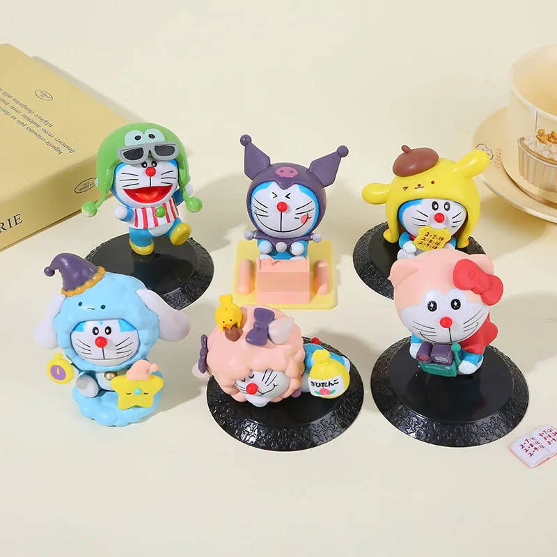 Doraemon cross-dressing série modelo bonito figura de mesa anime decoração de mesa ornamentos kawaii brinquedos infantis presente de aniversário