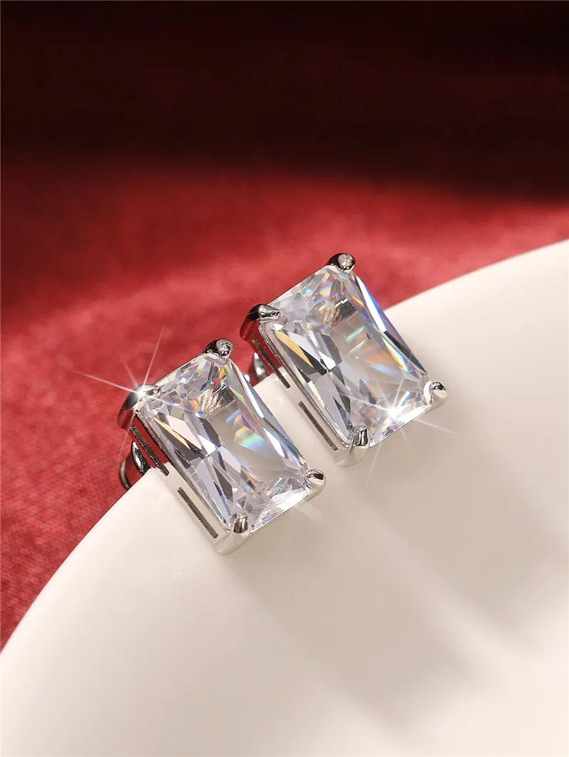 Huitan ファッション契約スクエア CZ スタッドピアス女性シルバー