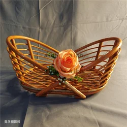 2024 New Newborn Photography Props Woven Rattan Basket Retro Knit Cany Basket Chair Baby Photo Shooting Studio Cribs Accessories