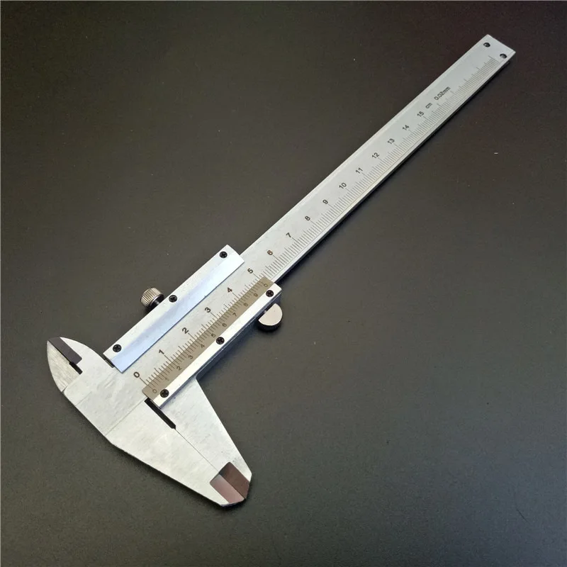 

caliper, depth gauge, mechanical ruler, and comparator ruler are used to teach students how to measure 150mm with a caliper.