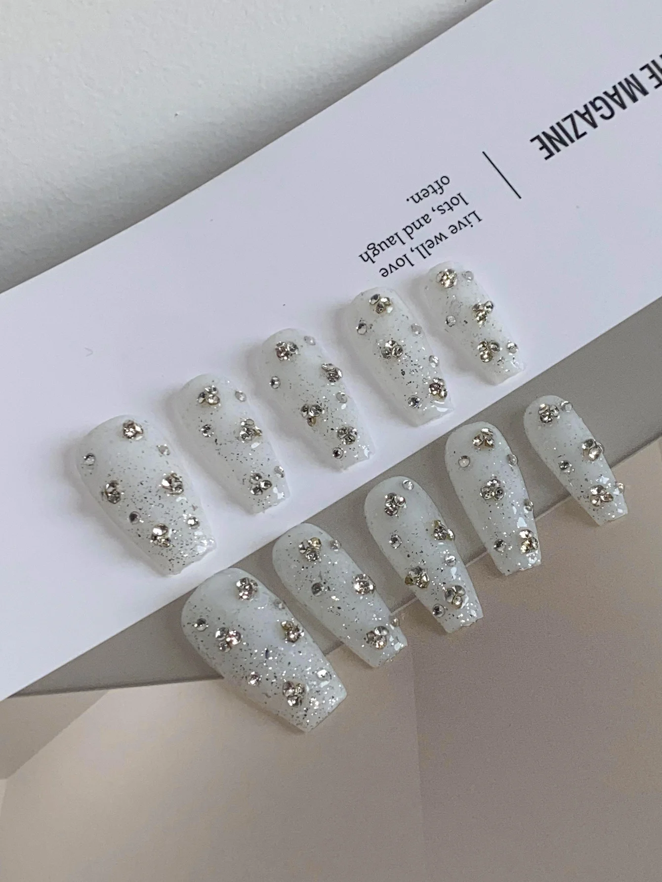Nail Art Gliter - White Glitter Press On Nails,Long Coffin