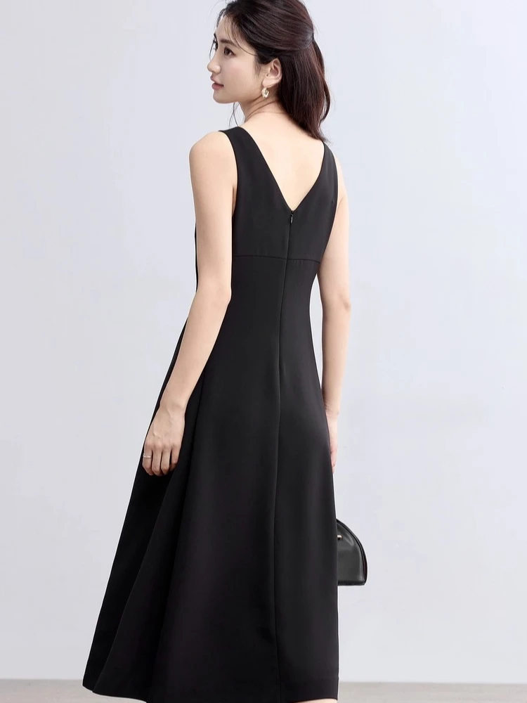 فستان Sentubila أنيق بدون أكمام للسيدات موضة 2025 برقبة دائرية وفتحة رقبة على شكل حرف v من الخلف فستان ميدي ملابس نسائية Q52LP8654 #2