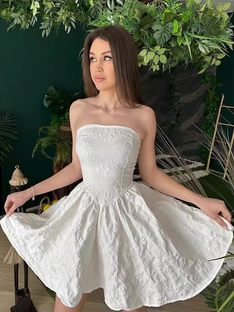 Vestido de Festa Sexy com Ombros à Mostra, Saia Curta em A com Cintura Média, Tecido de Poliéster, Sem Mangas, Coleção de Verão