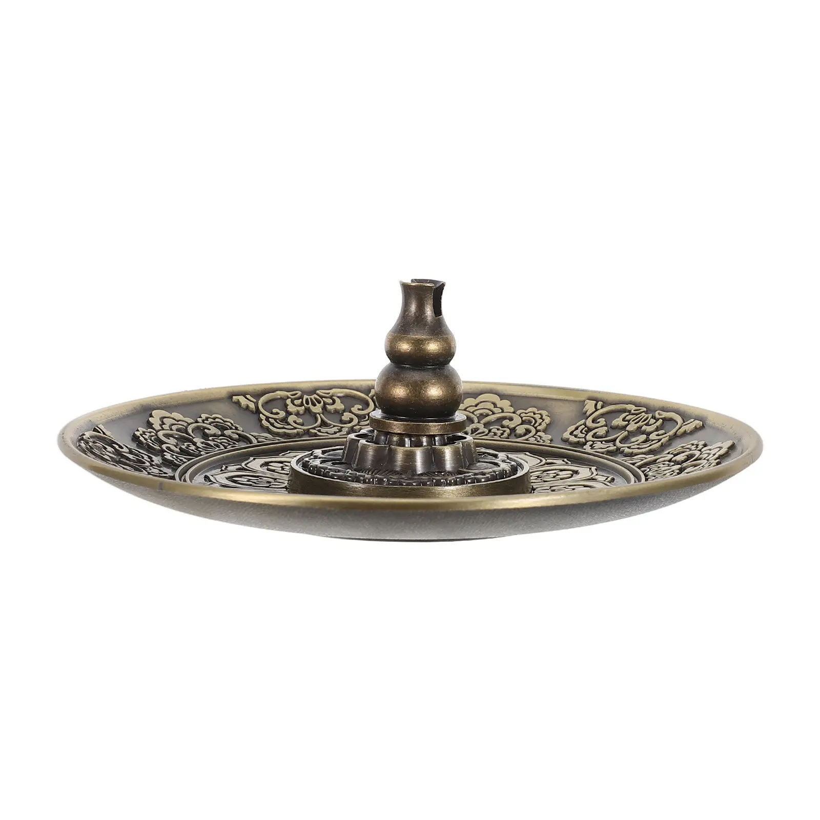 1Set Copper Incense Burner 3 in 1 Metal Lotus Flower Gourd Shape Stick Cone Holder Ash Catcher Plate Jewelry Dish Meditation Spa