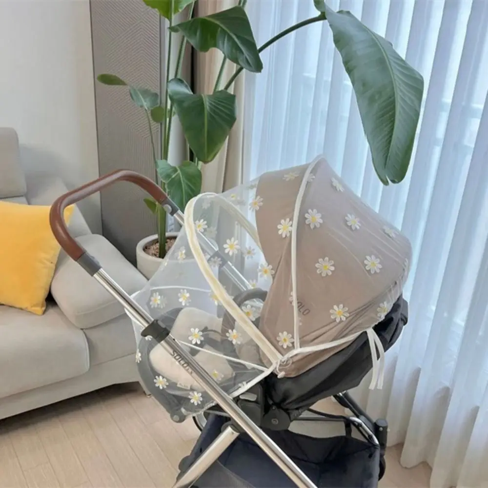 

Flower Daisy Stroller Mosquito Net Carriage Full Cover Baby Stroller Accessories Zipper Type Mosquito Net Summer Mesh Canopy