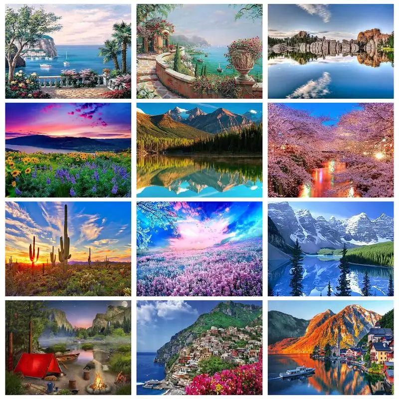 

RUOPOTY 5D DIY Diamond Painting Landscape Mosaic Embroidery Cross Stitch Picture Of Rhinestones Home Decoration