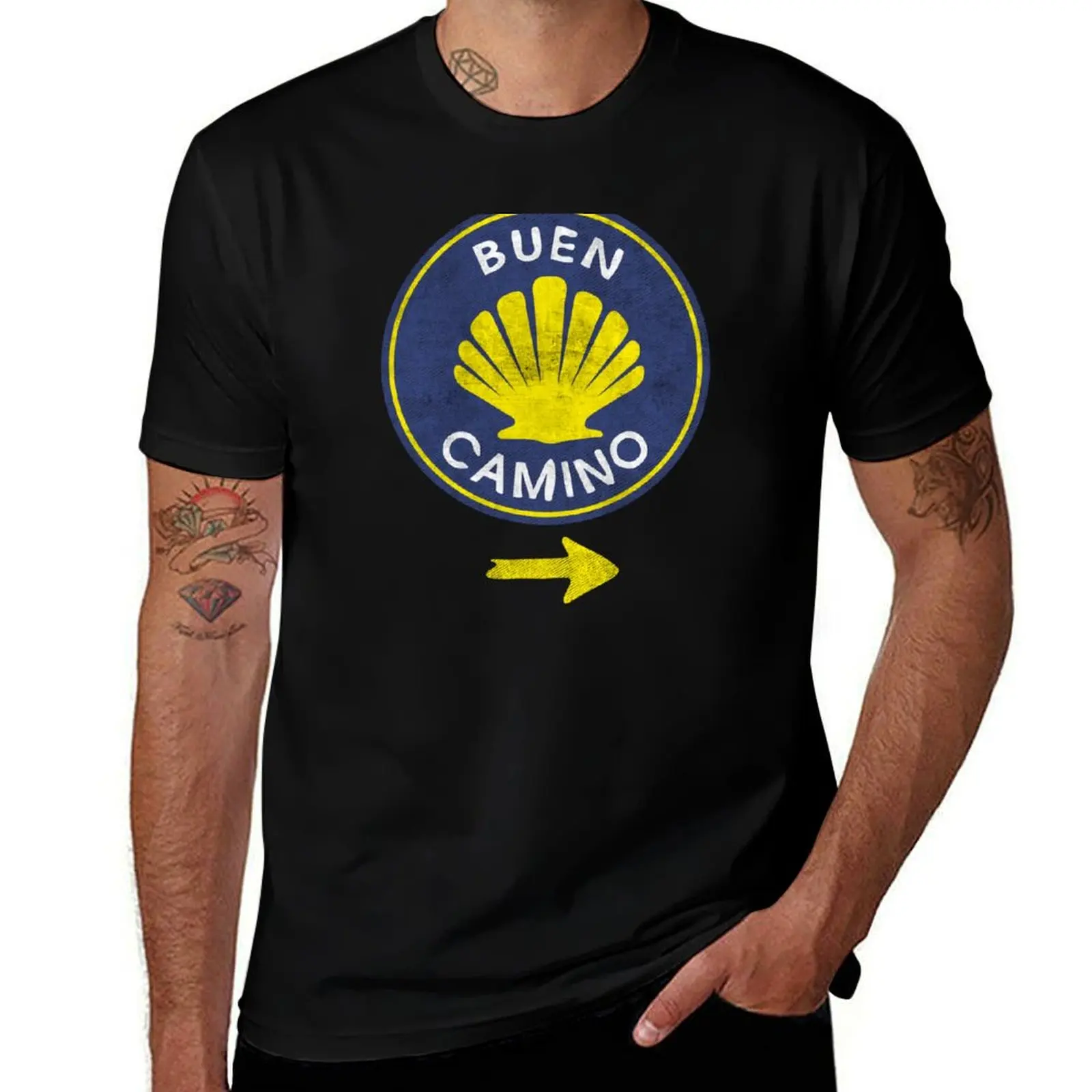 

Camino de Santiago de Compostela Pilgriming Saying Buen Camino T-Shirt Lightweight Basic Short Sleeve Shirt