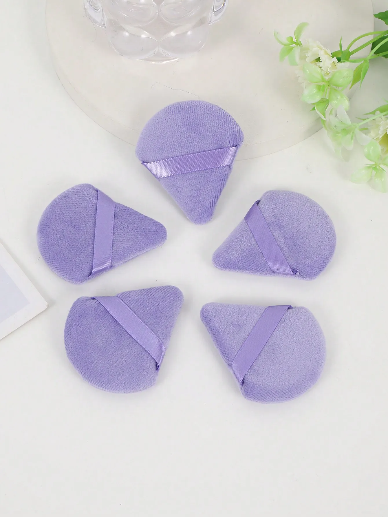 5pcs Purple Triangle Powder Puff Soft Short Pile Crystal Velvet Makeup Sponge, Absorb Powder Well Without Cakey Look
