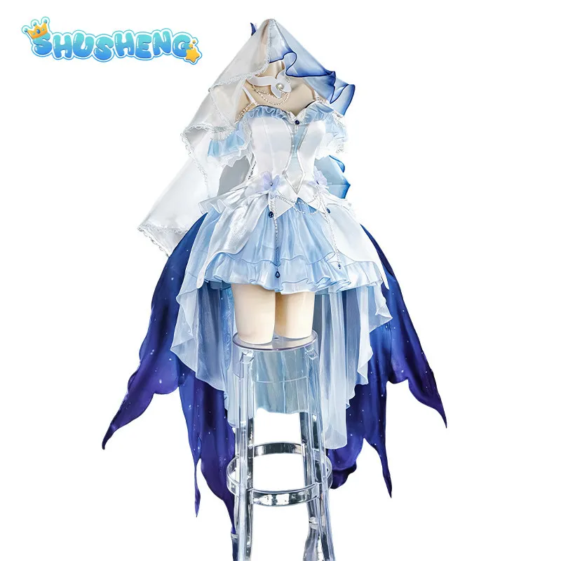 

Game Cosplay Wuthering Waves The Shorekeeper Cosplay New Sweet Blue Wedding Dress Headwear Gloves Girls Halloween Party Uniform