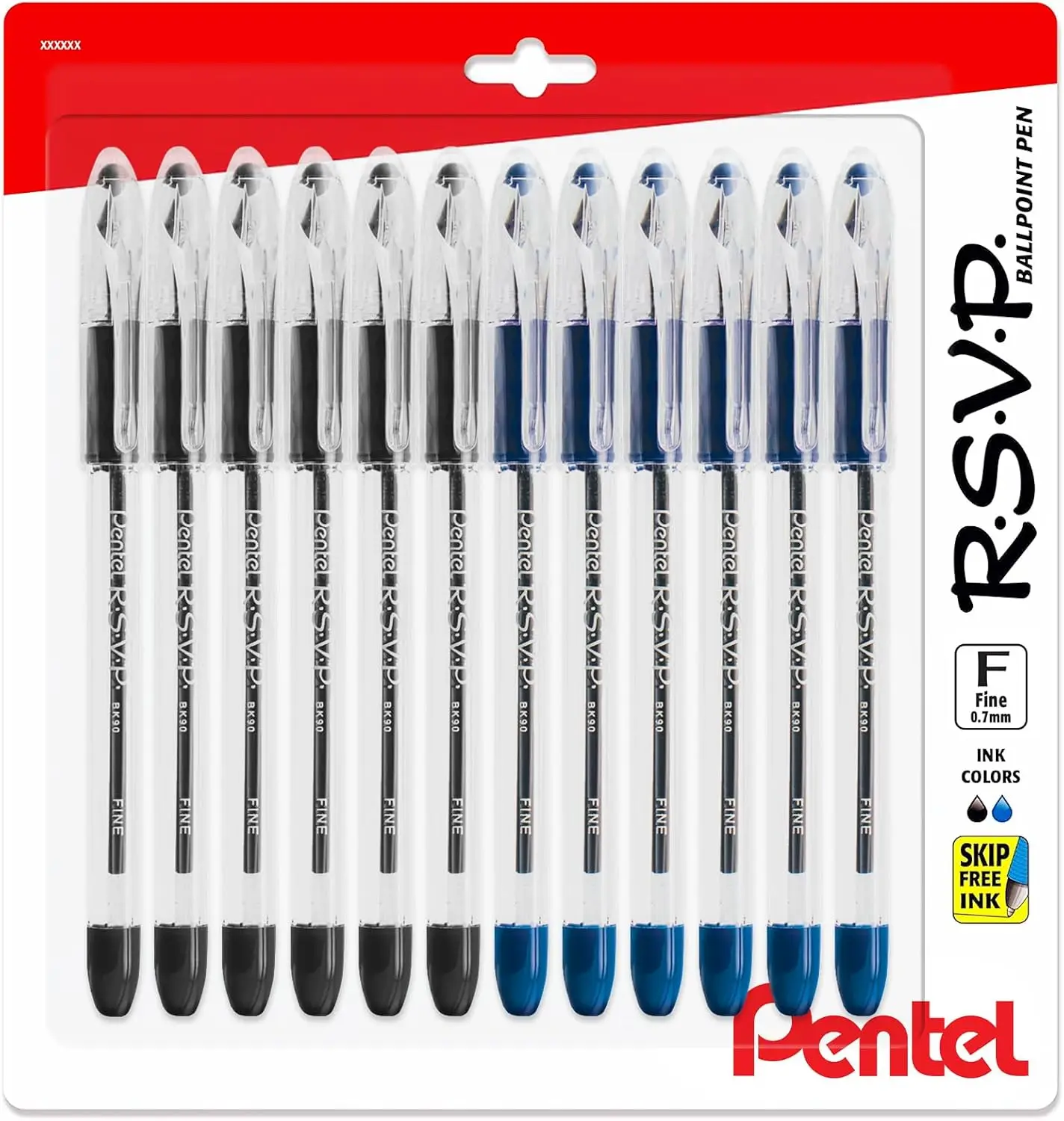 

Fine Point Ballpoint Pens 0.7mm, 12 Pack (6 Black + 6 Blue), Comfort Grip, Smooth Writing