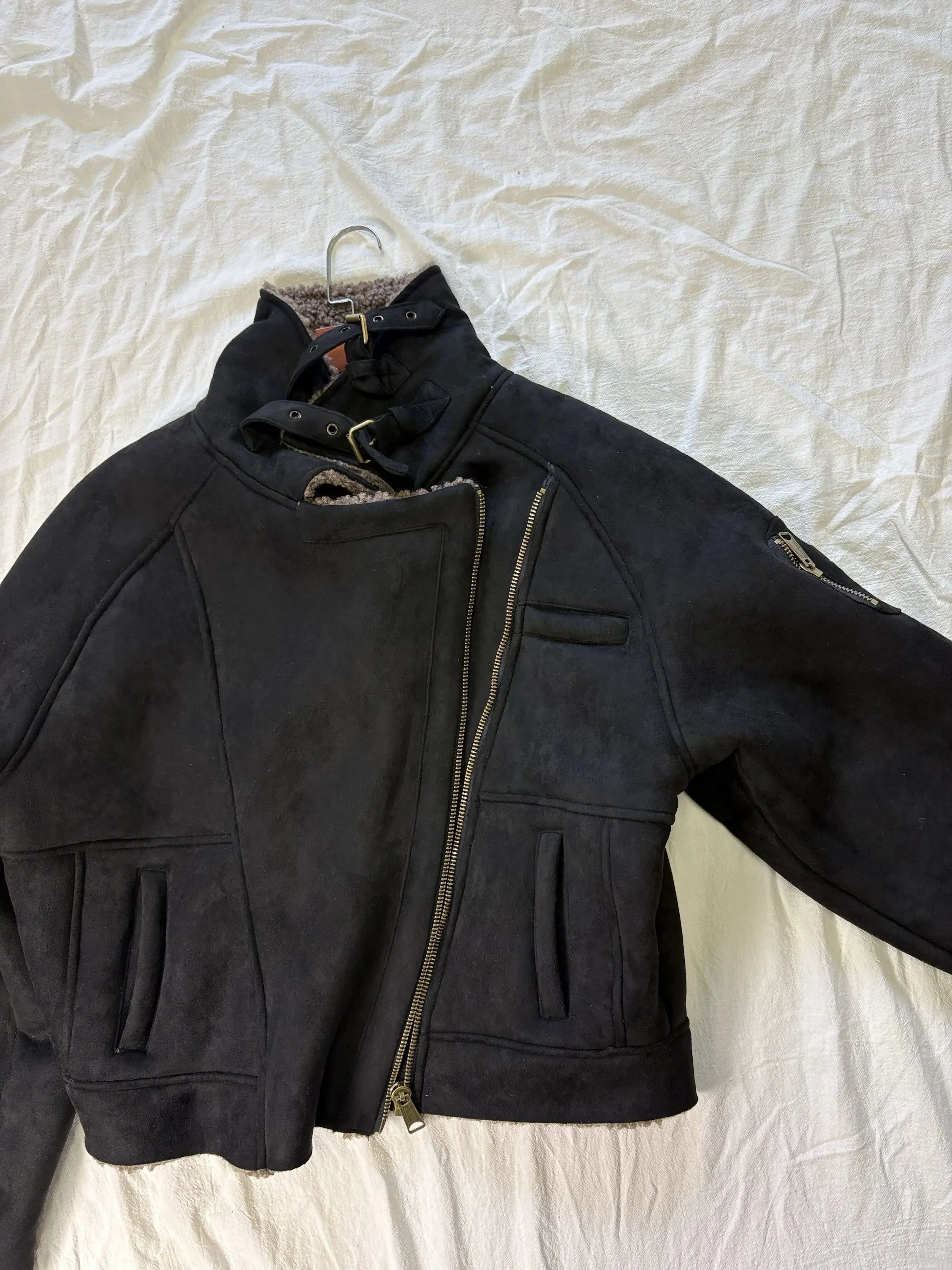 No faith studios heavy duty flying cashmere leather black brown windproof thermal zip jacket