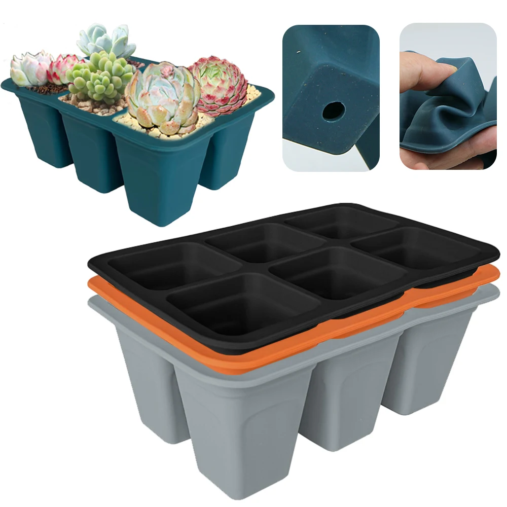 

6 Cells Nursery Cups Indoor Gardening Plant Germination Tray Silicone Seed Starter Trays Seedling Care Package Garden Supplies