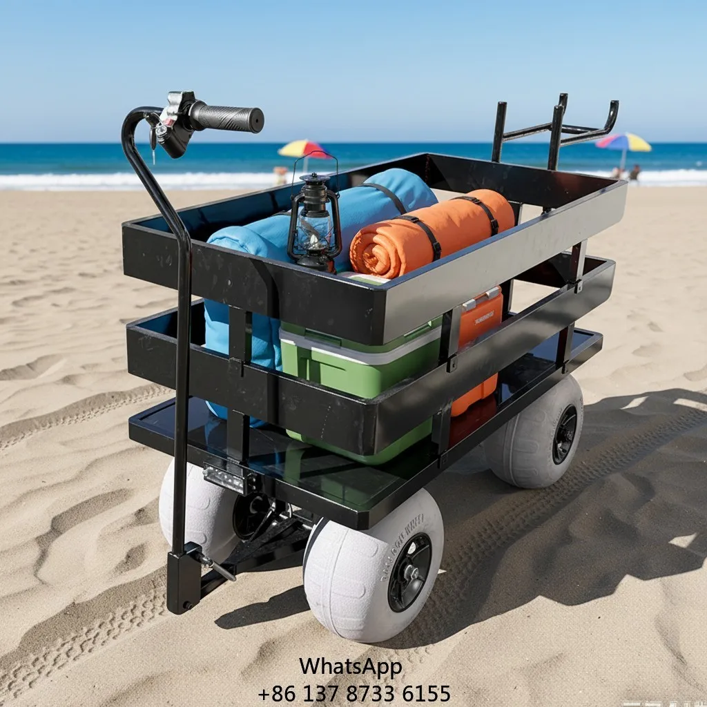 Heavy-Duty Electric Small Cart With 4 Wheels And Platform Cargo Hand Cart Trolley Outdoor Aluminium Alloy Motorized Beach Wagon