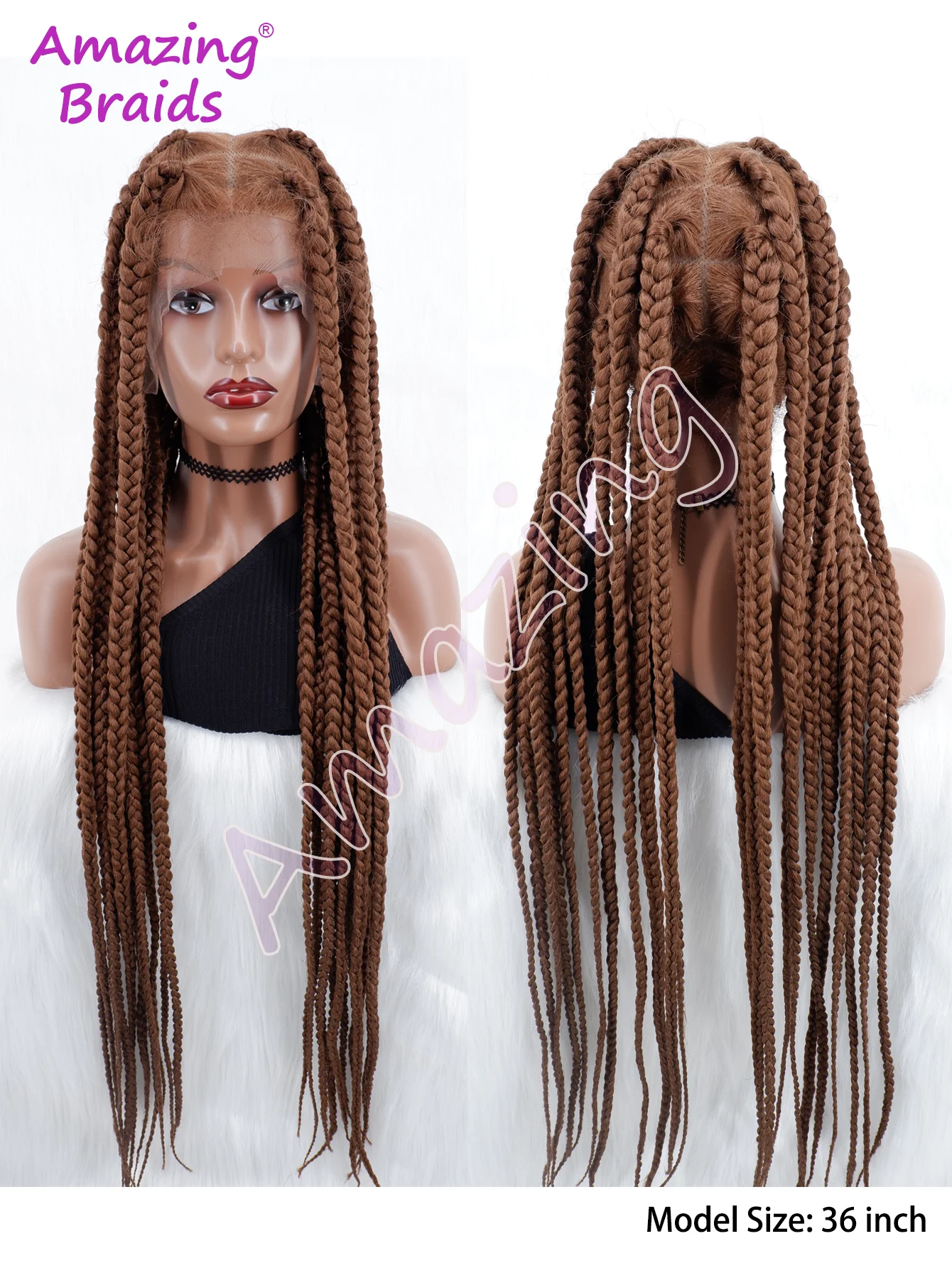 

Box Braided Wigs Synthetic Glueless Full Lace Front Braided Wig For Black Women 36 Inch Jumbo Braids Cornrows Wig with Baby Hair