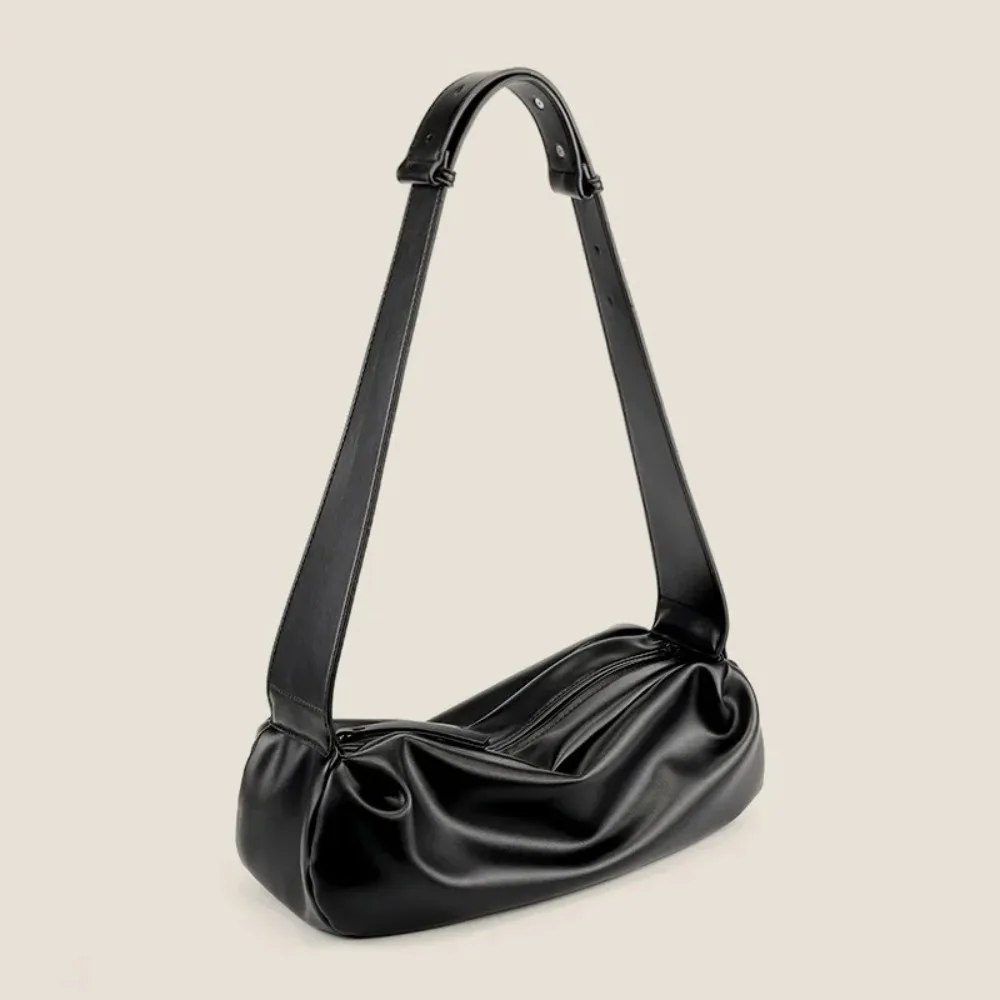 Luxury Casual Crossbody Bags Ruched Designer Wide Strap Shoulder Bag Large Capacity Pu Leather Half Moon Shape Messenger Bag