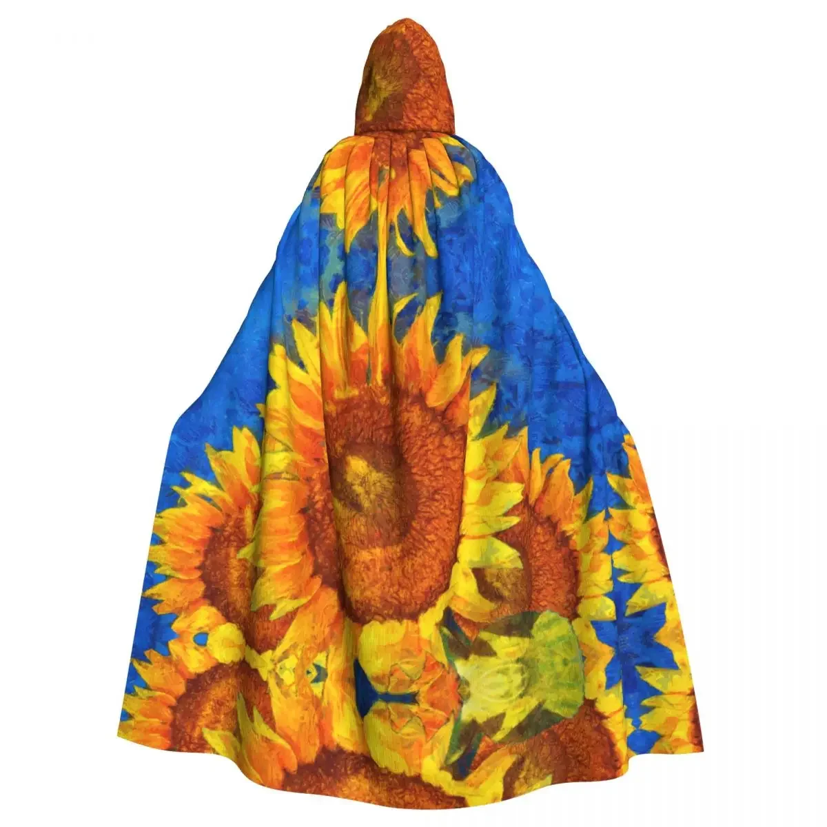 Long Cape  Sunflowers Van Gogh Style Hooded  Coat Autumn Hoodies