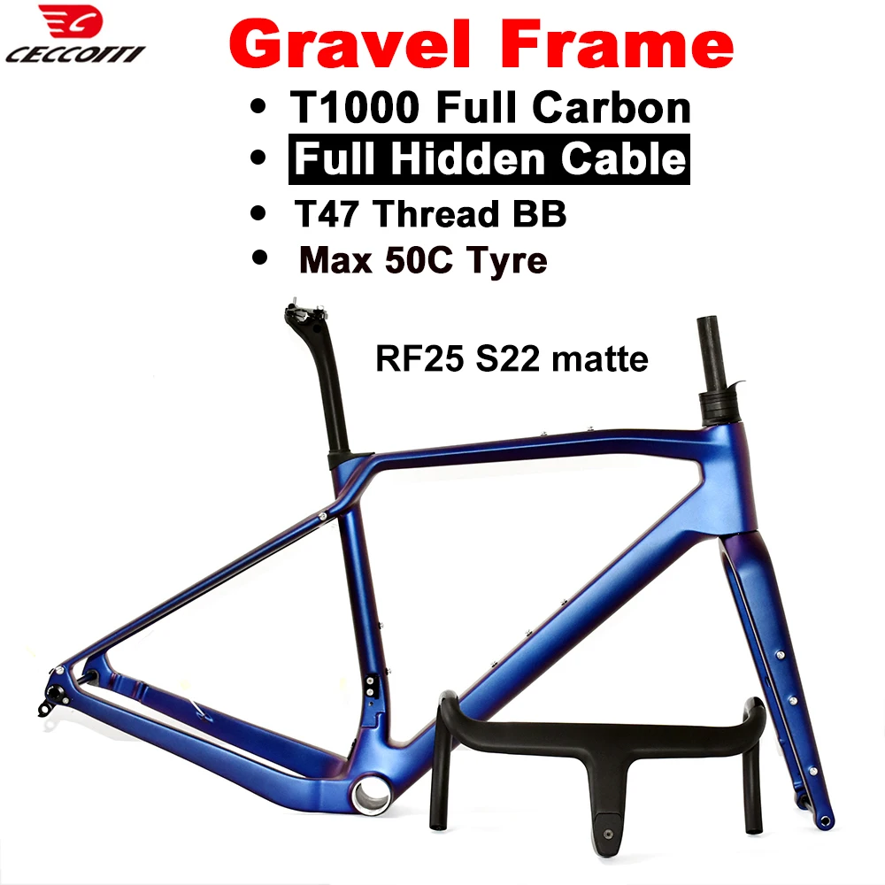 CECCOTTI Chameleon Color T1000 Carbon Gravel Frame 160/140 Disc Brake 700C*50C T47 BB Full Hidden Cable Gravel Bicycle Frameset