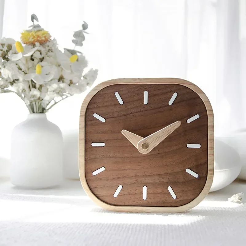 1pc Nordic Black Walnut Minimalist Desk Clock Wall  Bedroom Living Room Decoration Solid Wood Quiet S Hanging  Watch desk clock