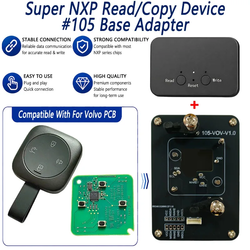 For Volvo Key All NXP-Chip Smart Keys Clones 4 Tokens & Unlimited Version Super NXP Killer Read Copy Device With Adapter Base