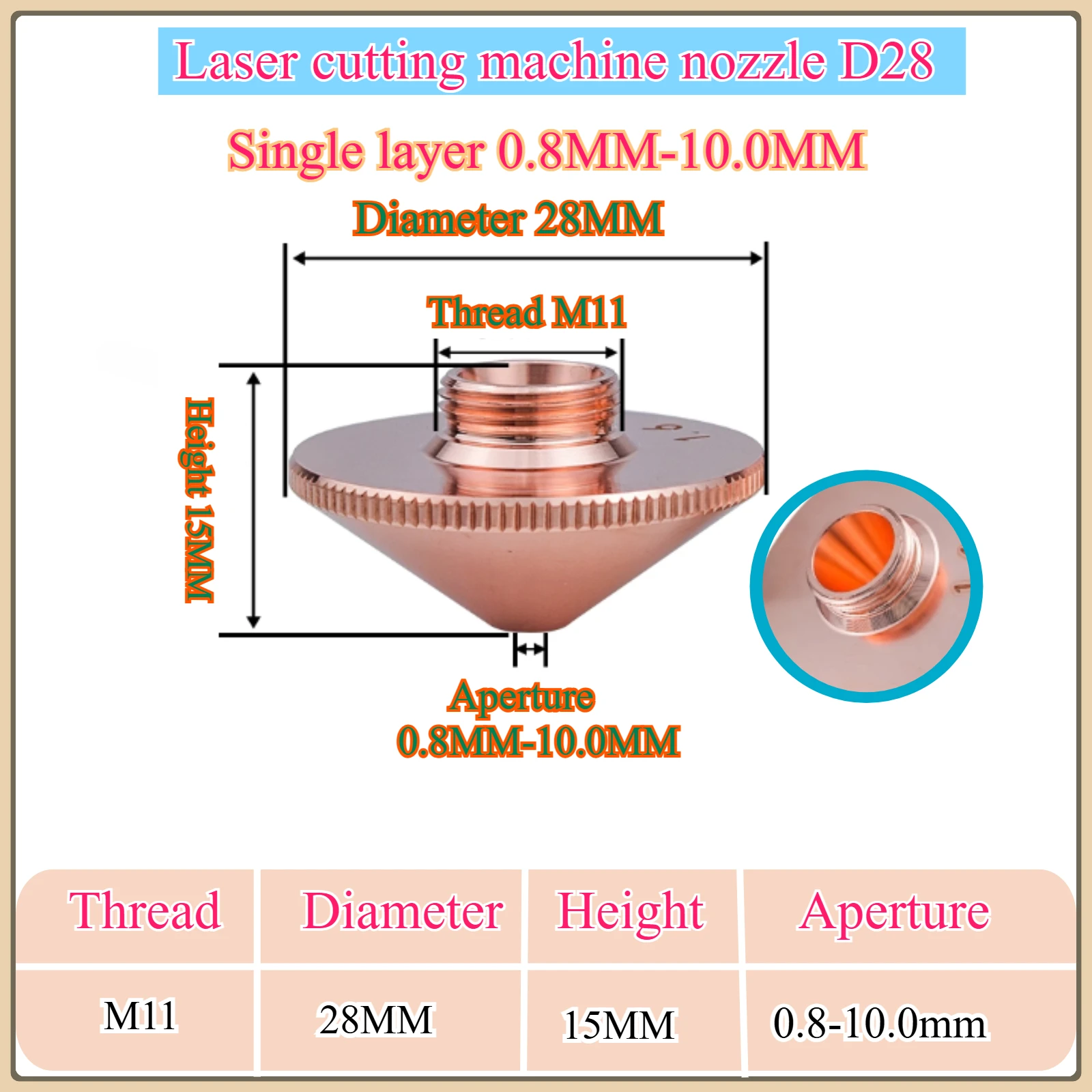 Laser cutting machine accessories nozzle D28 single and double layer 2.0 copper nozzle-nozzle cutting and welding nozzles