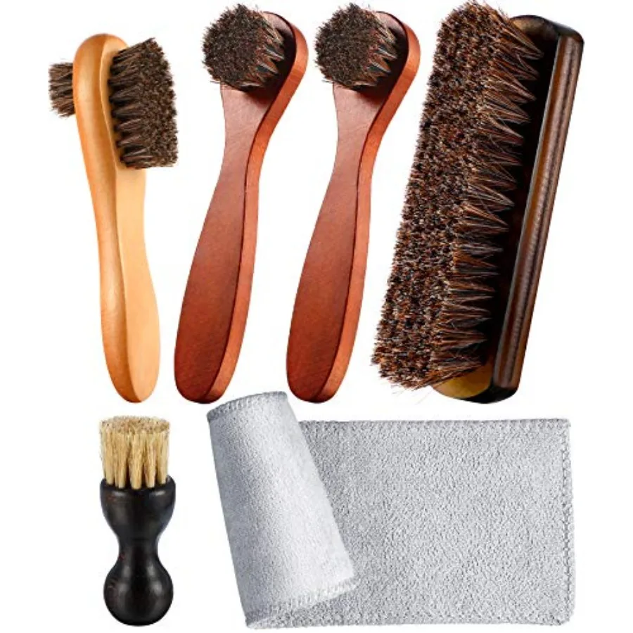 

6 Pieces Horsehair Shine Shoes Brush Kit Polish Dauber Applicators B