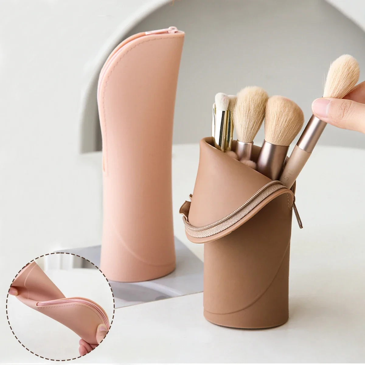 Silicone makeup brush storage bag, vertical zipper makeup brush bag, makeup tool storage box,