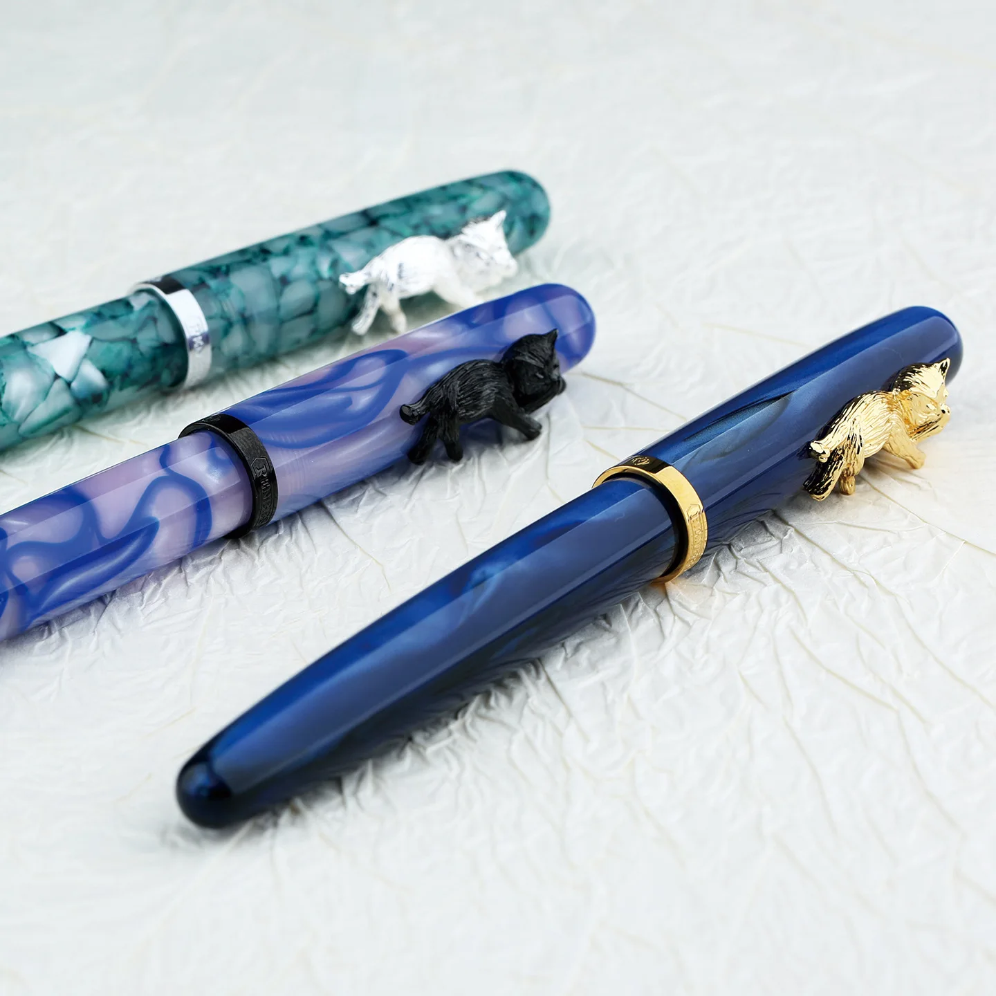 PENBBS 498 Features Hehe Cat Resin Fountain Pen Universal Calligraphy Practice Iridium Gold Pen with Blade Round Sharpening Nib