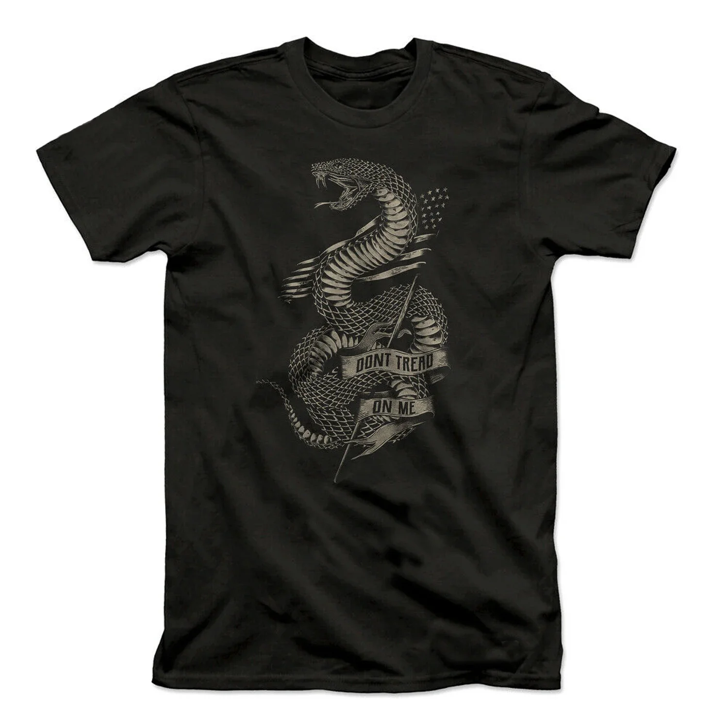 

Don't Tread on Me, Snake Wound Around American Flag Tattoo T-Shirt 100% Cotton O-Neck Short Sleeve Summer Casual Mens T-shirt