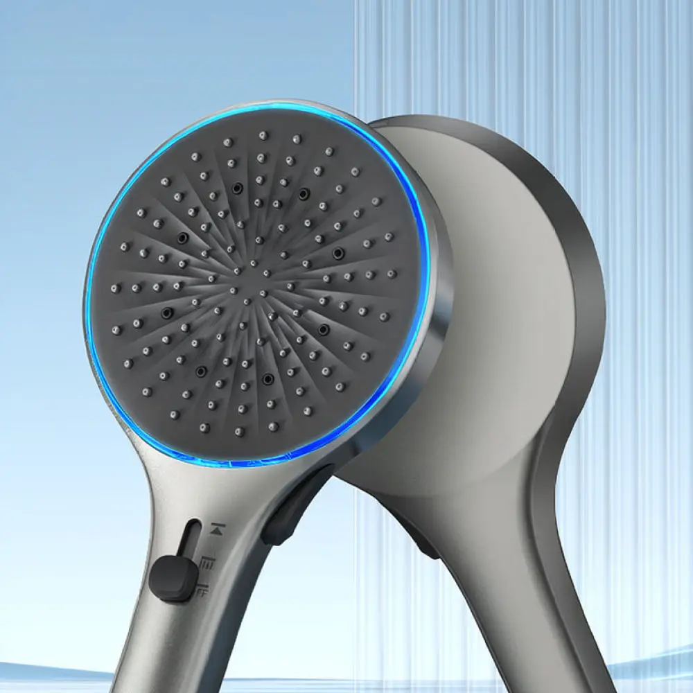 Handheld Rainfall Shower Head High Pressure LED Atmosphere Light Bathroom Sprayer Water Saving Ergonomic Design Bathing Tool