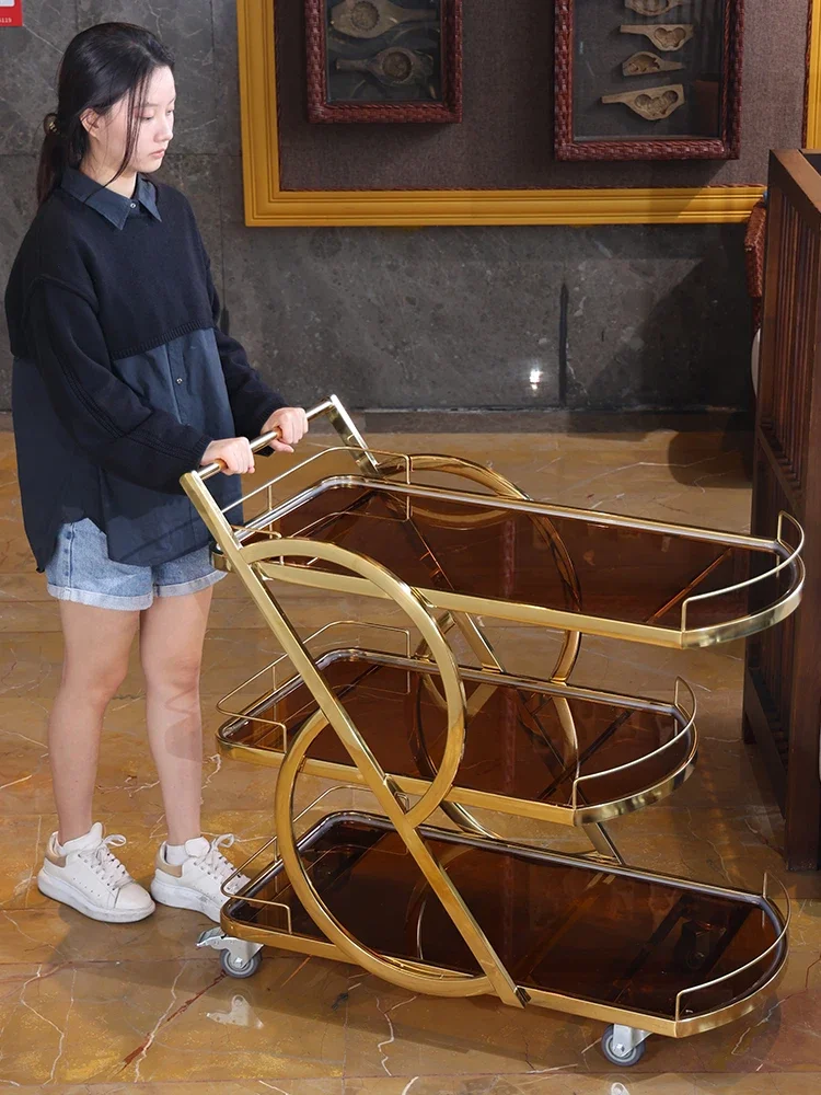 Wine cart, hotel restaurant, multifunctional service cart cake cart, hot pot, dish delivery, large size.