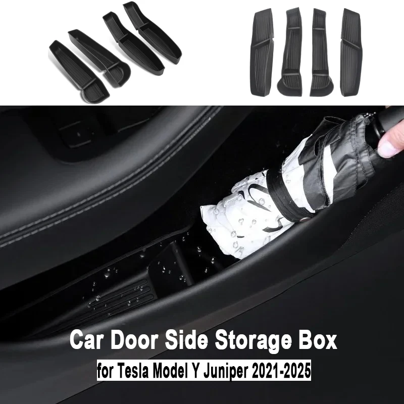 

Car Door Side Storage Box for Tesla Model Y Juniper 2021-2025 Front Rear Door Handle Armrest Tray Organizer Car Accessories