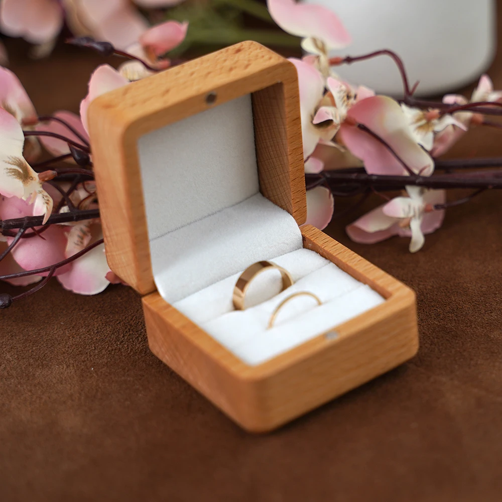 Caja de madera para anillos de compromiso, almacenamiento de ceremonia de boda, propuesta portátil, estuche de cuentas, regalo de boda rústico para