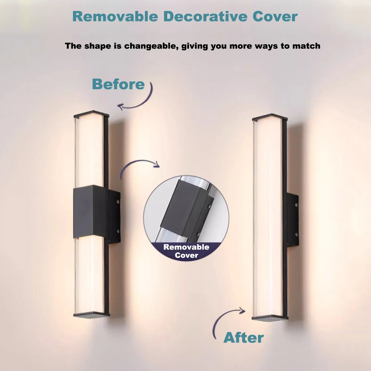 Tubo de luz led smd à prova d'água para áreas externas, 10w/12w/18w/24w, luminária de parede linear acrílica, jardim, quintal, iluminação para cima/para baixo