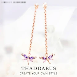 Dragonfly with Stones Rose Gold Drop Earrings Europe Fine Jewerly For Women Brand New Cute Gift In 925 Sterling Silver