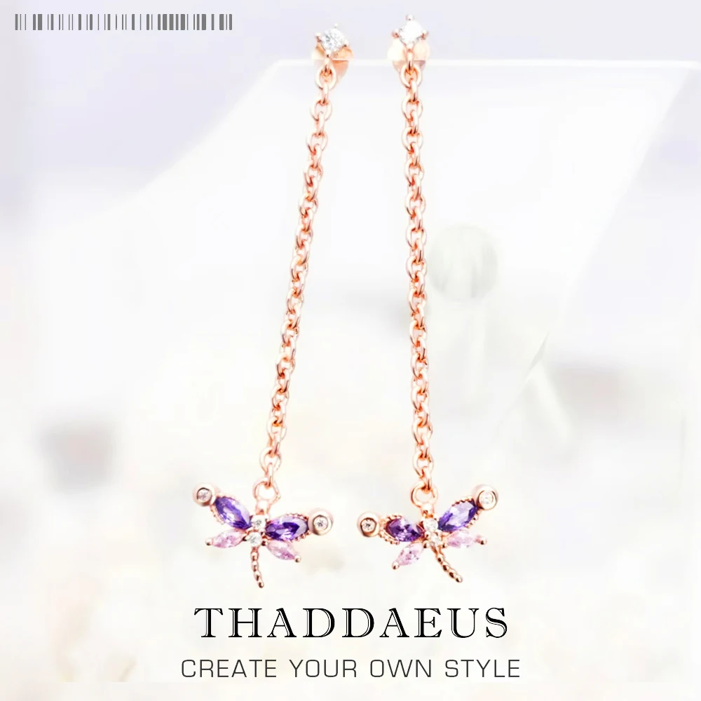 Dragonfly with Stones Rose Gold Drop Earrings Europe Fine Jewelry For Women Brand New Cute Gift ze srebra próby 925