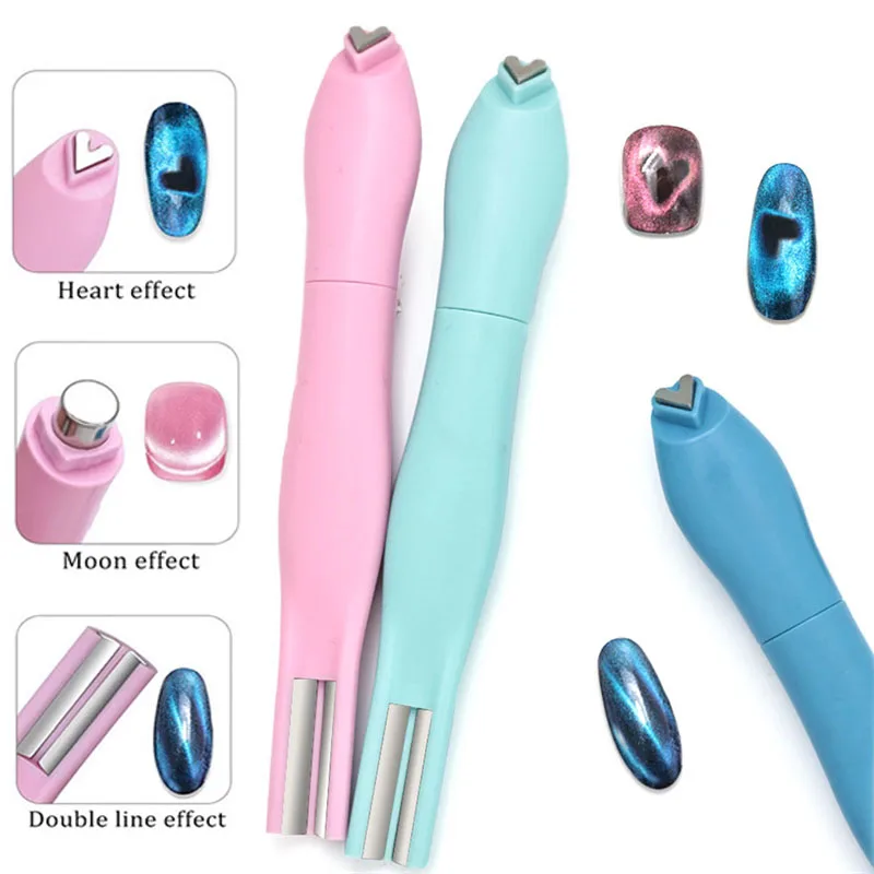 3D-Herzförmiger Katzenaugen-Magnet zum Erstellen von Herz-Mond-Doppellinienformen auf den Nägeln, 3-in-1 abnehmbare Katzenaugen-Nagelmagnetstäbchen