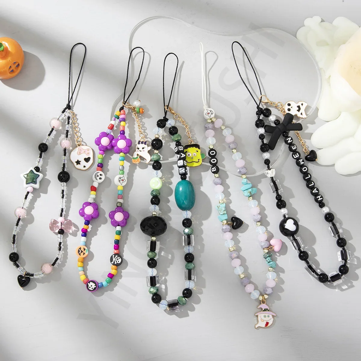 

Cartoon Halloween Acrylic Beaded Mobile Phone Chain Fashion Handmade Beaded Mobile Phone Pendant Mobile Phone Case Pendant