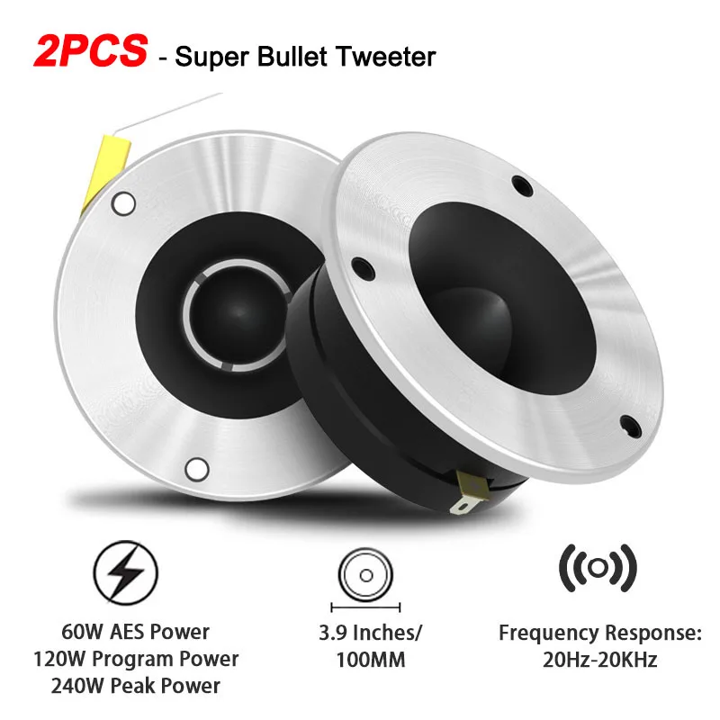 

2 PCS 3.9" Aluminum Super Bullet Tweeter, HI-FI Car Audio Speakers, Max.240W 4-Ohms Voice Coil Tweeters