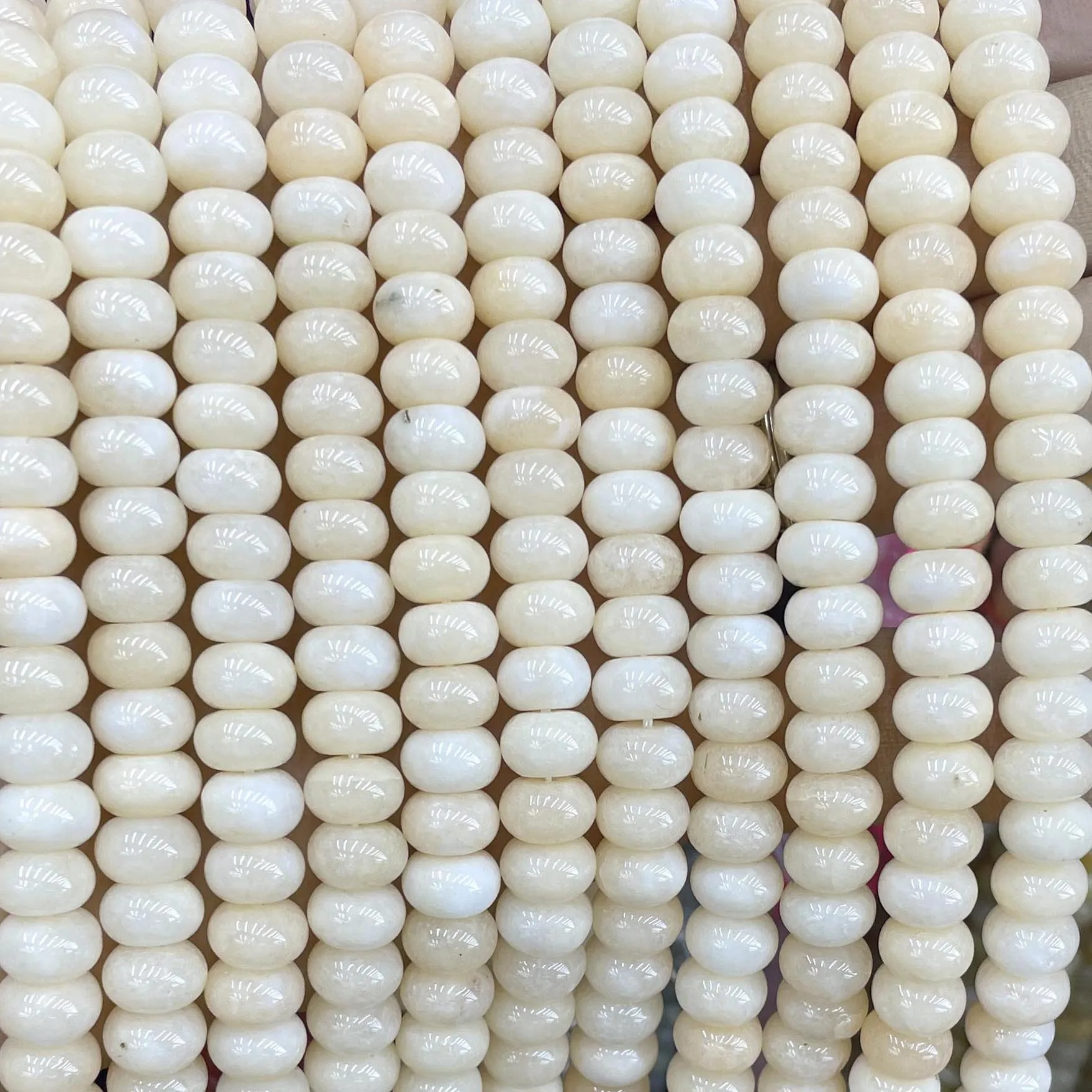 Natural 5*8mm Beige Chalcedony Jade Rondelle Round Spacer Beads For Jewelry Making Charm DIY Bracelet Handmade 7.5''inches