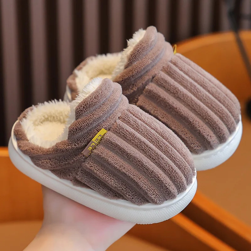 Adults Children Toe Wrap Cotton Slippers Winter Boy Girl Warm Cotton Slippers Thick Soft Sole Slides Men Women Non-slip Shoes