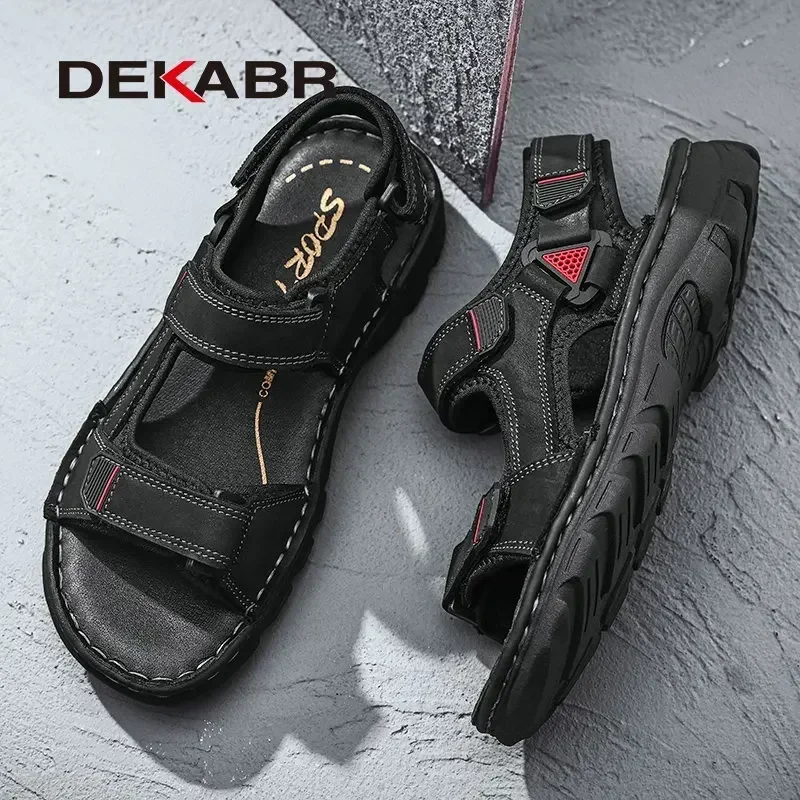 DEKABR Size 48 Male Genuine Leather Sandals Summer Casual Men Shoes Vacation Beach Shoes Fashion Outdoor Non-Slip Sneakers