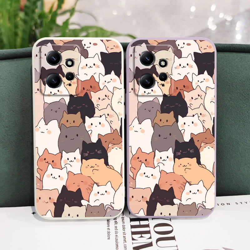 Stacking Cat Phone Case For Xiaomi Redmi Note 13 12 12S 11 11S 10 10S 9 9S Pro Plus 4G 5G Liquid Silicone Cover