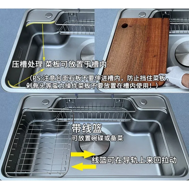 Kitchen Sink Japanese-style Large Single Tank Thickened 304 Stainless Steel Vegetable Basin Flat Replacement for Under-counter