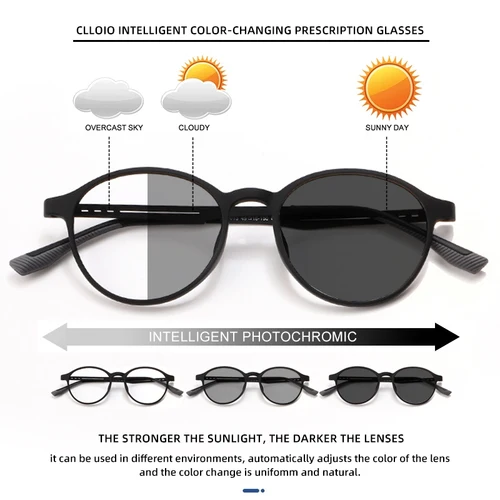 Imagen 2 del producto SZTZX gafas de lectura clásicas redondas ultraligeras TR90 Anti rayos azules patas de titanio fotocromáticas miopía gafas ópticas graduadas