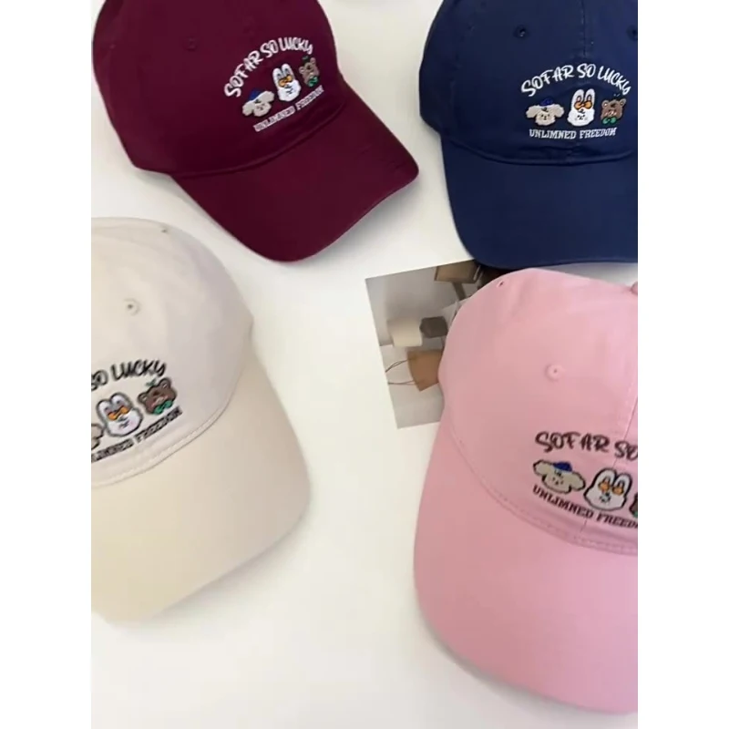 

Cartoon Animal Embroidered Multi-colored Baseball Cap Casual Cute Style Outdoor Sun Protection Hats for Women